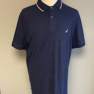 Nautica Men’s Polo Shirt Navy Blue Red Trim XL EUC